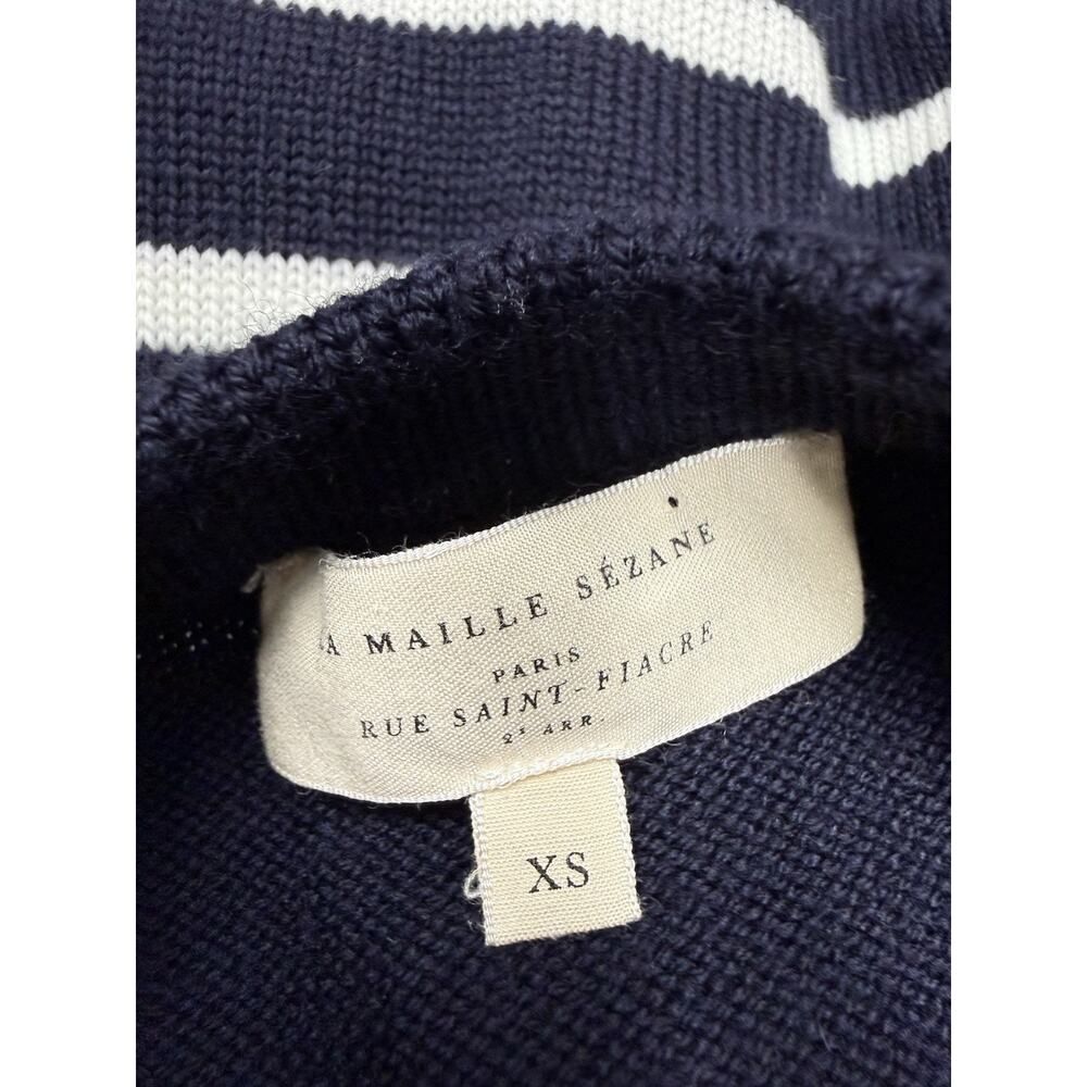 Sezane Evelyn Navy White Striped Merino Wool Sweater Dress XS Knit - Picture 8 of 9